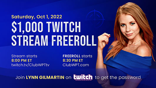 $1,000 ClubWPT Twitch Stream Freeroll promotional graphic