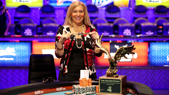 Photo of poker player Allyn Shulman winning a bracelet
