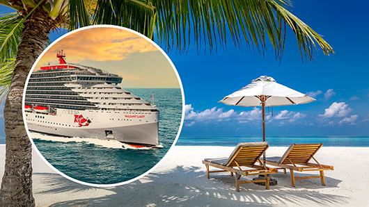 Valiant Lady cruise ship and Caribbean beach