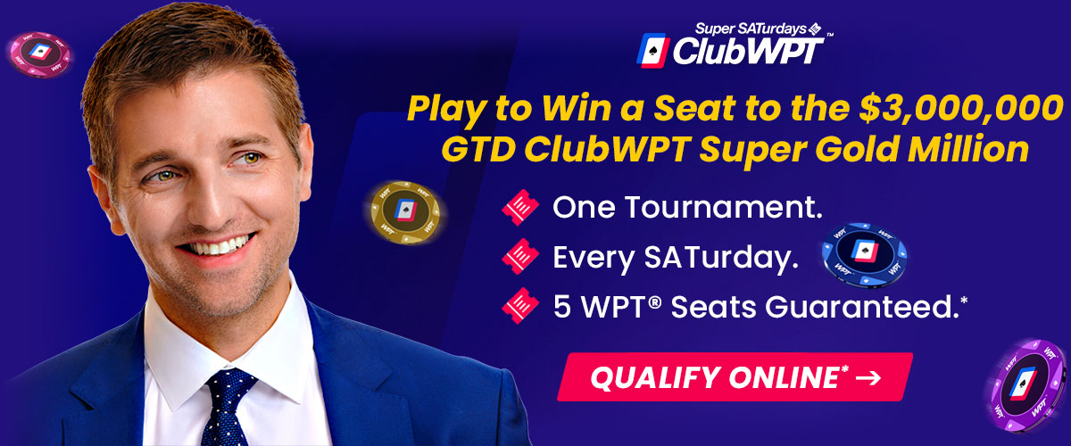ClubWPT Super SATurdays promotional graphic featuring WPT Commentator Tony Dunst